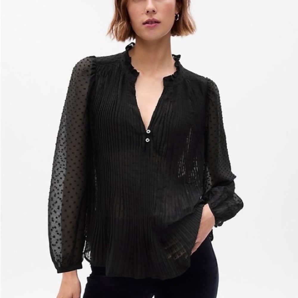 GAP Black Sheer Blouse with Polka Dot Sleeves